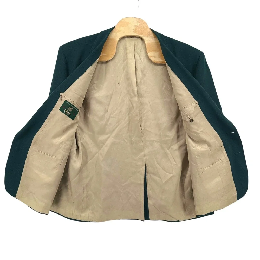 Orvis Mens Forest Green Hopsack Blazer Gold Crest Button Sport Coat 54R USA